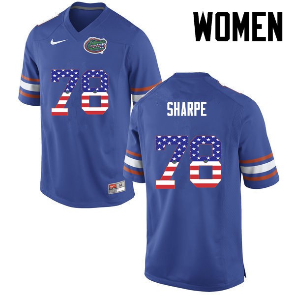 Florida Gators Women #78 David Sharpe College Football Jersey USA Flag Fashion Blue